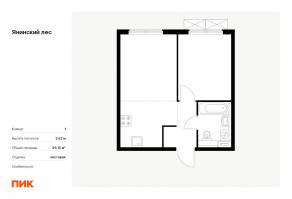 ЖК «Янинский лес», планировка 1-комнатной квартиры, 36.15 м²