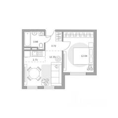 ЖК «Аникеевский», планировка 2-комнатной квартиры, 34.70 м²