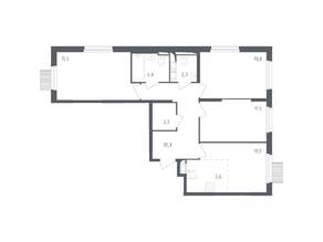 ЖК «Мытищи Парк», планировка 3-комнатной квартиры, 75.70 м²