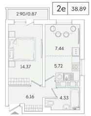 ЖК «Lampo», планировка 1-комнатной квартиры, 37.90 м²