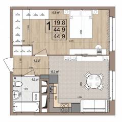 ЖК «Гранд Комфорт», планировка 1-комнатной квартиры, 44.90 м²