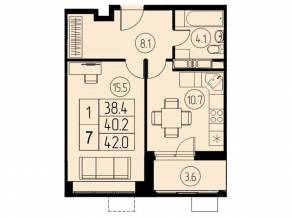 ЖК «River Park», планировка 1-комнатной квартиры, 39.70 м²