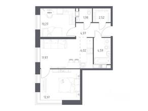 ЖК «Цветочные поляны Экопарк», планировка 2-комнатной квартиры, 52.93 м²