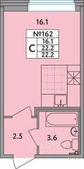 ЖК «Удача», планировка студии, 22.20 м²