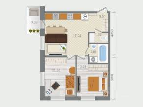 ЖК «Эко-квартал Гармония», планировка 2-комнатной квартиры, 47.63 м²