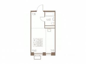 ЖК «Фабрикант», планировка студии, 30.00 м²