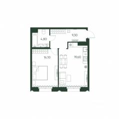 ЖК «Моисеенко, 10», планировка 1-комнатной квартиры, 49.80 м²