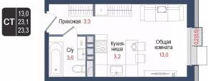 ЖК «Киноквартал», планировка студии, 23.10 м²