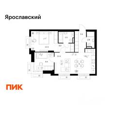 ЖК «Ярославский», планировка 2-комнатной квартиры, 58.80 м²