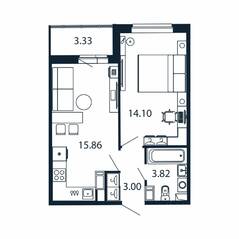 ЖК «Полис ЛАВрики», планировка 1-комнатной квартиры, 36.00 м²
