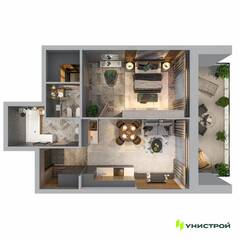 МЖК «Лисино», планировка 1-комнатной квартиры, 45.57 м²
