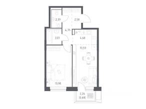 ЖК «Егорово Парк», планировка 1-комнатной квартиры, 45.66 м²