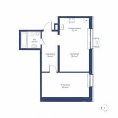 ЖК «Цветочный город», планировка 2-комнатной квартиры, 52.90 м²