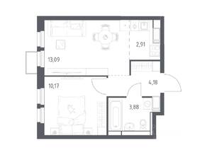 ЖК «Большое Путилково», планировка 1-комнатной квартиры, 34.23 м²