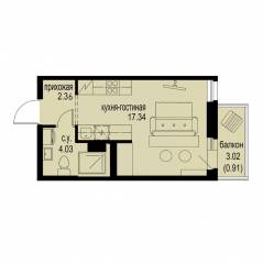 ЖК «ID Murino III», планировка студии, 24.64 м²