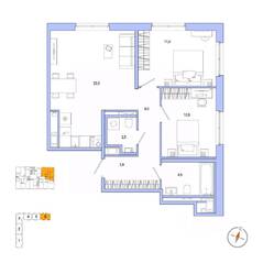 ЖК «OKLA», планировка 2-комнатной квартиры, 59.71 м²