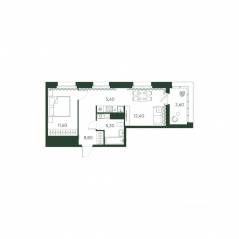 ЖК «Моисеенко, 10», планировка 1-комнатной квартиры, 46.30 м²