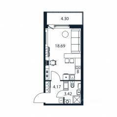 ЖК «Полис ЛАВрики», планировка студии, 25.90 м²