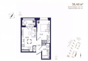 ЖК «Ranta Residence», планировка 1-комнатной квартиры, 38.40 м²
