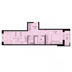 ЖК «ID Kudrovo II», планировка 1-комнатной квартиры, 40.81 м²