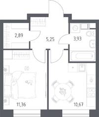 ЖК «Цветочные поляны Экопарк», планировка 1-комнатной квартиры, 34.10 м²