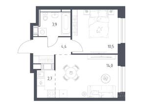 ЖК «Мытищи Парк», планировка 1-комнатной квартиры, 35.10 м²