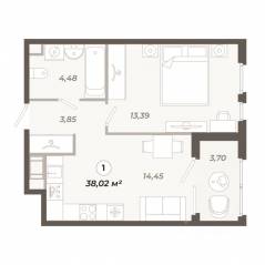 ЖК «Знатный», планировка 1-комнатной квартиры, 38.02 м²
