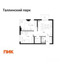 ЖК «Таллинский парк», планировка 2-комнатной квартиры, 51.11 м²