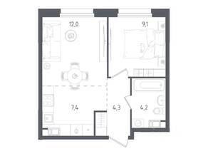 ЖК «Ольховый Квартал», планировка 1-комнатной квартиры, 37.00 м²