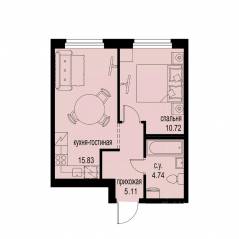 ЖК «ID Murino III», планировка 1-комнатной квартиры, 36.40 м²