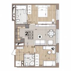 ЖК «Гранд Комфорт», планировка 2-комнатной квартиры, 63.90 м²