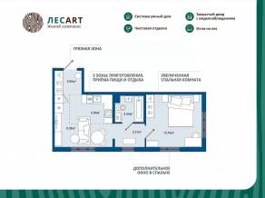 ЖК «ЛесART», планировка 1-комнатной квартиры, 37.84 м²