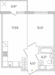 ЖК «Ясно. Янино», планировка 1-комнатной квартиры, 39.57 м²