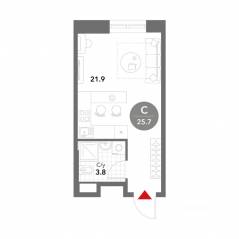 МФК «Voxhall», планировка студии, 25.70 м²