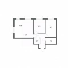 ЖК «Парусная 1», планировка 1-комнатной квартиры, 64.90 м²