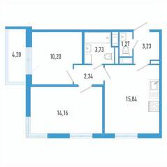 ЖК «Aerocity 7», планировка 2-комнатной квартиры, 52.04 м²