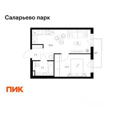 ЖК «Саларьево парк», планировка 1-комнатной квартиры, 36.30 м²