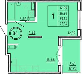 МЖК «Образцовый квартал 16», планировка 1-комнатной квартиры, 36.93 м²