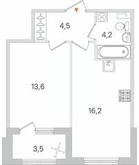 МЖК «Дубровский», планировка 1-комнатной квартиры, 40.25 м²