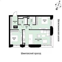 ЖК «Шелепиха», планировка 2-комнатной квартиры, 76.00 м²