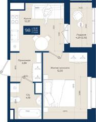 ЖК «Новатория», планировка 1-комнатной квартиры, 32.80 м²