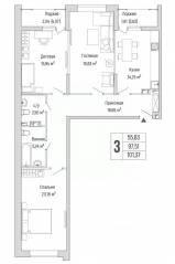 ЖК «Riga Hills», планировка 2-комнатной квартиры, 101.37 м²