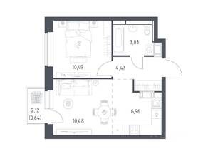 ЖК «Большое Путилково», планировка 1-комнатной квартиры, 36.92 м²