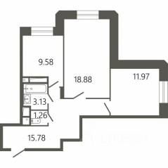 ЖК «Мессиер 18», планировка 2-комнатной квартиры, 60.60 м²