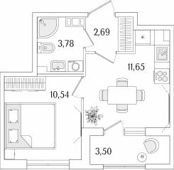 ЖК «Гранат», планировка 1-комнатной квартиры, 30.41 м²