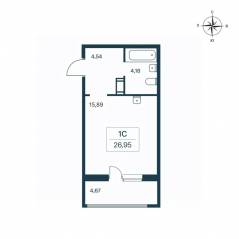 ЖК «Расцветай в Янино», планировка студии, 27.00 м²