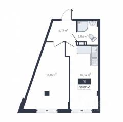 ЖК «Ромашки», планировка 1-комнатной квартиры, 38.00 м²