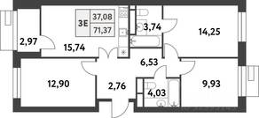 ЖК «Smart Garden», планировка 3-комнатной квартиры, 71.30 м²