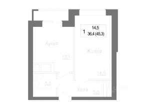 МЖК «Новое Замитино», планировка 1-комнатной квартиры, 46.10 м²