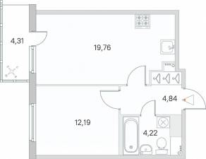 ЖК «Ясно. Янино», планировка 1-комнатной квартиры, 42.30 м²